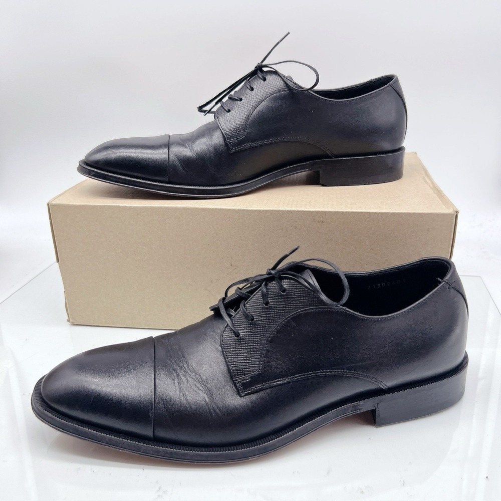BOSS Men's Derrek Cap Toe Derby Lace Up Loafers Black Lather US 9
